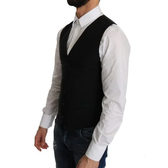 Dolce & Gabbana Black Wool Dress Waistcoat